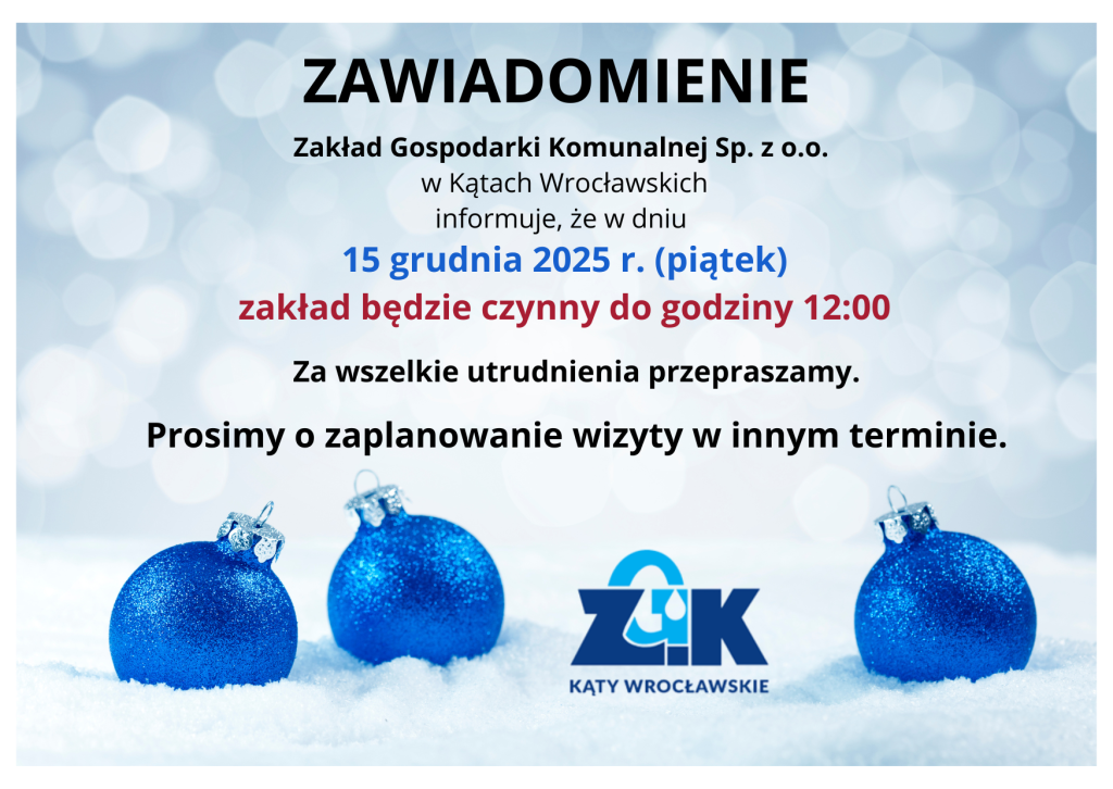 Zawiadomienie - skrócony czas pracy